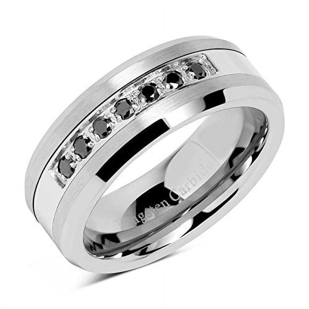 8mm Men's Tungsten Ring Black Cz Inlay Wedding Band Titanium Color Size 8-16 (Tungsten, 8)